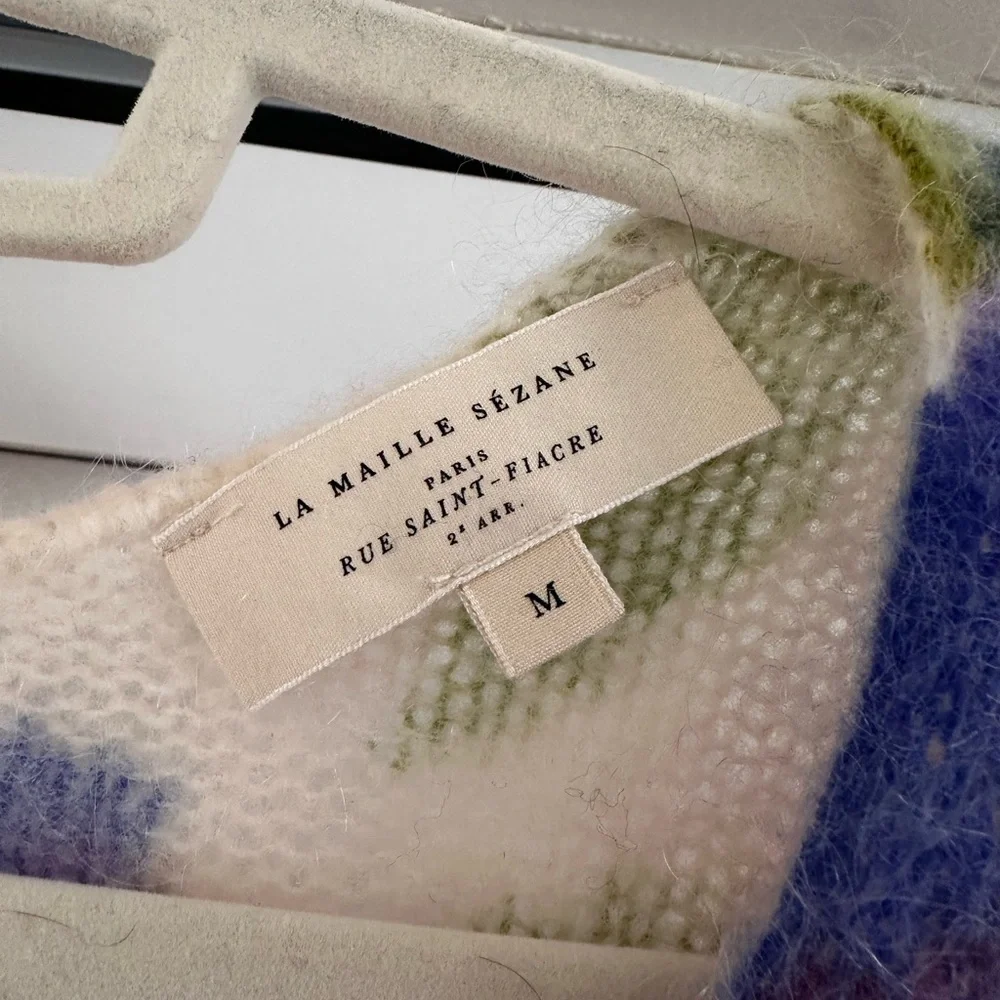 Sezane Cream Floral Button Cardigan with Pink, Blue & Green Accents - Picture 3 of 4